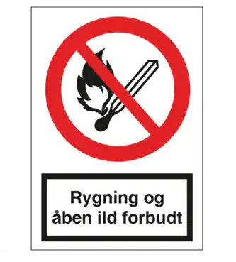 Skilt Rygning & Åben ild forbudt A4 plast 