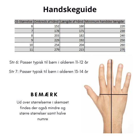 Størrelsesguide på Handsker